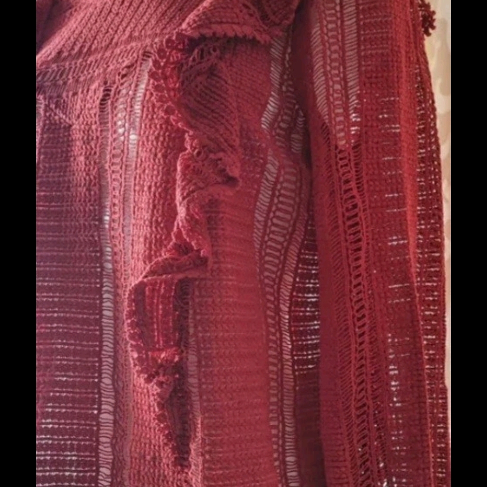 Sezane Red Crochet Ruffle Top - Picture 4 of 9